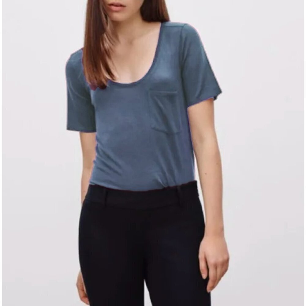 Aritzia Babaton Sami Pocket Tee Sz M Heather Blue Scoop Neck Short Sleeve Womens